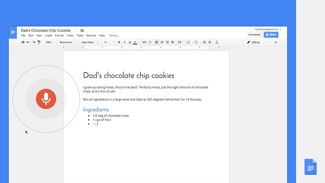 Example of voice typing in Google Docs