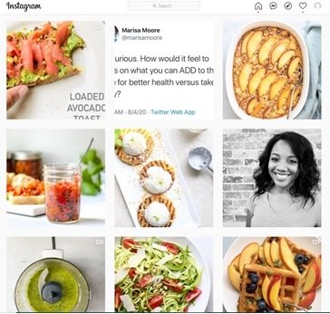 Marisa Moore’s Instagram page with food photos.